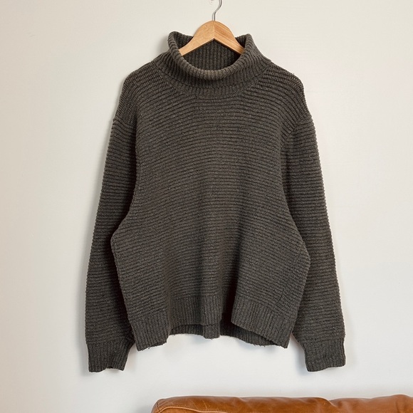 Ribbed Turtle  Neck Sweater - green fleck - cotton mix - Oversized L. - Picture 2 of 8